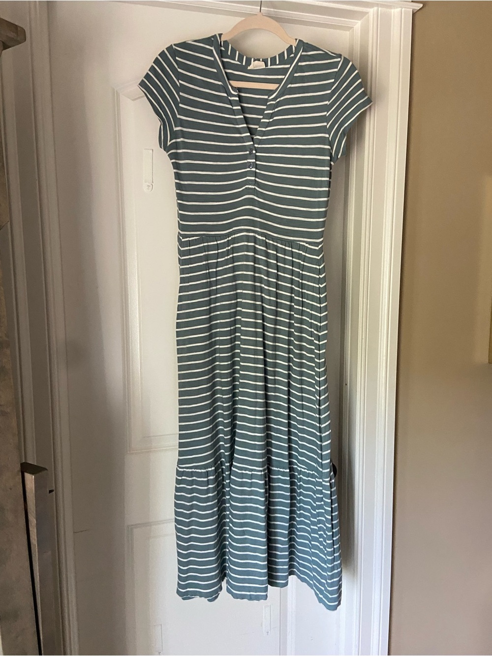 Pact striped cotton slub midi dress